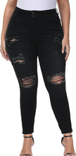 Load image into Gallery viewer, Plus Size High Waist Ripped Black Denim Jeans