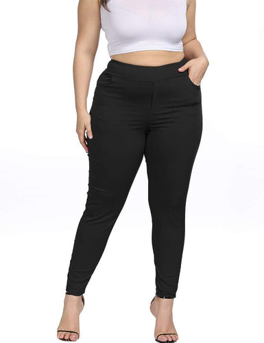 Plus Size High Waist Black Skinny Pants w/Pockets