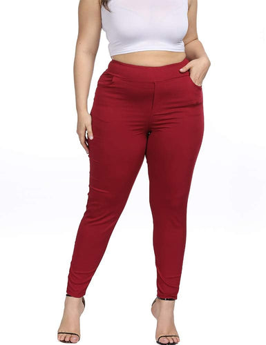 Plus Size High Waist Red Skinny Pants w/Pockets