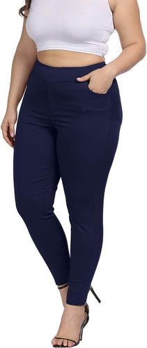 Plus Size High Waist Navy Blue Skinny Pants w/Pockets