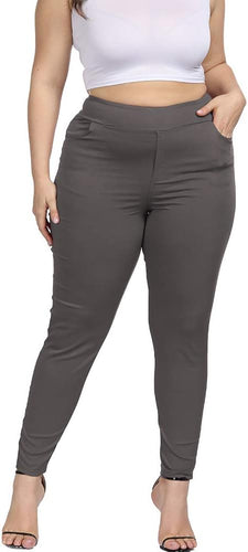 Plus Size High Waist Grey Skinny Pants w/Pockets