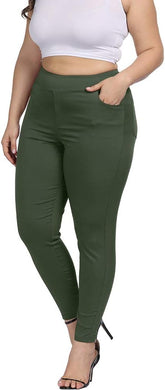 Plus Size High Waist Olive Green Skinny Pants w/Pockets