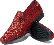 Load image into Gallery viewer, Men&#39;s Red Sparkle Sequin Loafer Dress Shoes