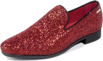 Men's Red Sparkle Sequin Loafer Dress Shoes