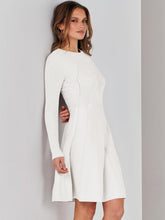 Load image into Gallery viewer, Classic White Knit Long Sleeve Flare Sweater Dress