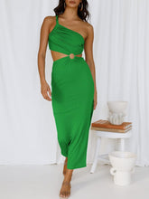 Load image into Gallery viewer, Divine Green One Shoulder Cut Out Maxi Dress