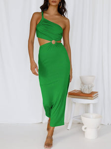 Divine Green One Shoulder Cut Out Maxi Dress