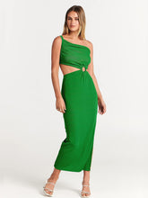 Load image into Gallery viewer, Divine Green One Shoulder Cut Out Maxi Dress