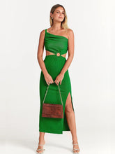 Load image into Gallery viewer, Divine Green One Shoulder Cut Out Maxi Dress