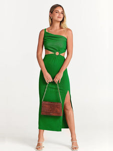 Divine Green One Shoulder Cut Out Maxi Dress