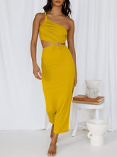 Load image into Gallery viewer, Divine Green One Shoulder Cut Out Maxi Dress