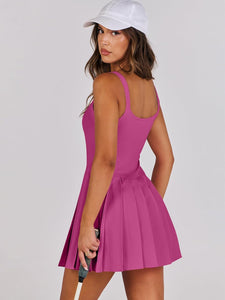 Summer Pink Sporty Sleeveless Pleated Tennis Dress/Shorts