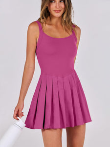 Summer Pink Sporty Sleeveless Pleated Tennis Dress/Shorts