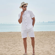 Load image into Gallery viewer, Men&#39;s St Tropez Light Beige Linen Short Sleeve Shorts Set