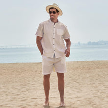 Load image into Gallery viewer, Men&#39;s St Tropez Light Beige Linen Short Sleeve Shorts Set