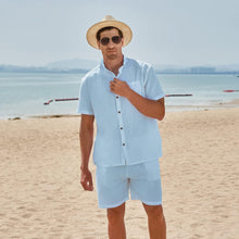 Load image into Gallery viewer, Men&#39;s St Tropez White Linen Short Sleeve Shorts Set