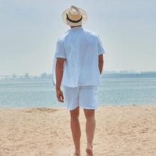 Load image into Gallery viewer, Men&#39;s St Tropez White Linen Short Sleeve Shorts Set