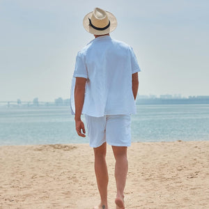 Men's St Tropez White Linen Short Sleeve Shorts Set