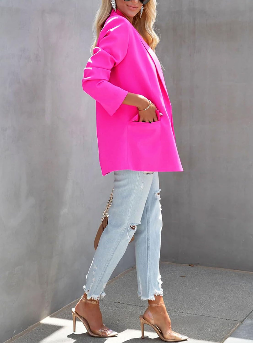 Fuschia Pink Modern Style Long Sleeve Blazer