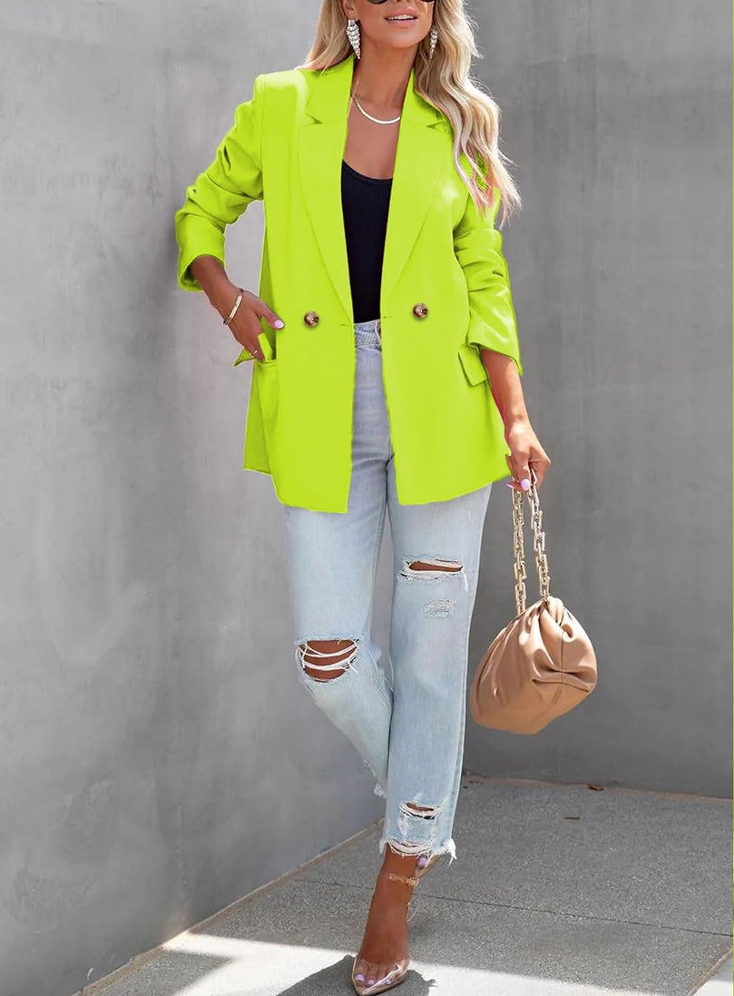 Lime Green Modern Style Long Sleeve Blazer