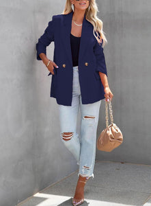 Navy Blue Modern Style Long Sleeve Blazer