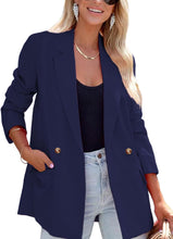 Load image into Gallery viewer, Navy Blue Modern Style Long Sleeve Blazer