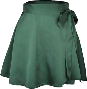 Luxury Satin Silk Wrap Hunter Green Mini Skirt