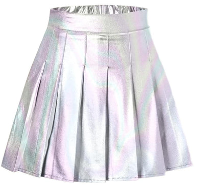 Silver Metallic Pleated Mini Skirt