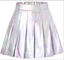 Load image into Gallery viewer, Silver Metallic Pleated Mini Skirt