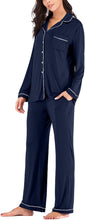 Load image into Gallery viewer, Winter Soft Button Down Black Long Sleeve Pajamas Top &amp; Pants Set