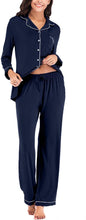 Load image into Gallery viewer, Winter Soft Button Down Navy Blue Long Sleeve Pajamas Top &amp; Pants Set