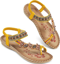 Load image into Gallery viewer, Bohemian Beaded Yellow Floral Open Ring Toe Sandals