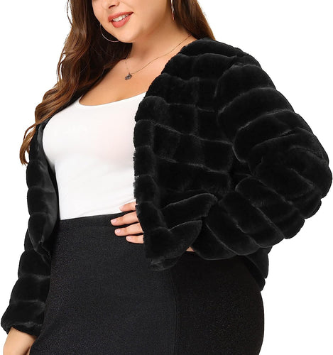 Black Cropped Long Sleeve Faux Fur Coat