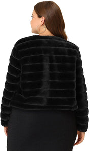 Plus Size Black Cropped Long Sleeve Faux Fur Coat