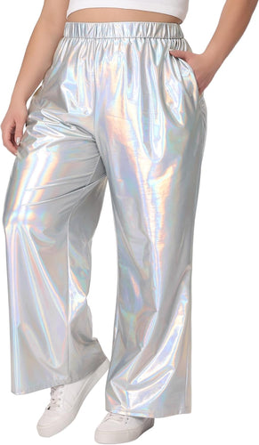 Plus Size Silver Metallic Stretchy Jogger Pants