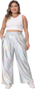 Plus Size Silver Metallic Stretchy Jogger Pants