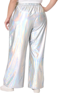 Plus Size Silver Metallic Stretchy Jogger Pants