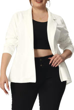 Load image into Gallery viewer, Plus Size White One Button Lapel High Low Ruffle Peplum Blazer
