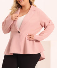 Load image into Gallery viewer, Plus Size Yellow One Buttion Lapel High Low Ruffle Peplum Blazer