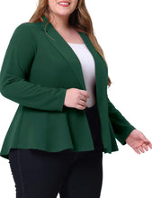Load image into Gallery viewer, Plus Size Hunter Green One Button Lapel High Low Ruffle Peplum Blazer