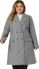 Load image into Gallery viewer, Plus Size Modern Grey Double Breasted Long Sleeve Trench Coat