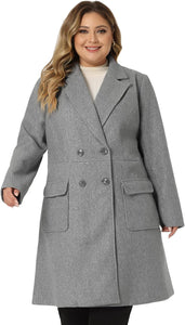 Plus Size Modern Beige Double Breasted Long Sleeve Trench Coat