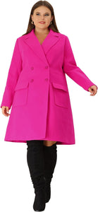 Plus Size Modern Light Pink Double Breasted Long Sleeve Trench Coat
