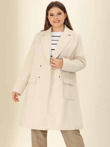 Plus Size Modern Beige Double Breasted Long Sleeve Trench Coat