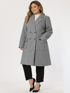 Plus Size Modern Beige Double Breasted Long Sleeve Trench Coat