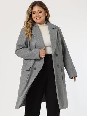Plus Size Modern Grey Double Breasted Long Sleeve Trench Coat