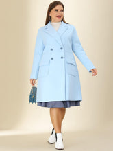 Load image into Gallery viewer, Plus Size Modern Light Blue Double Breasted Long Sleeve Trench Coat