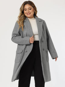 Plus Size Modern Light Pink Double Breasted Long Sleeve Trench Coat