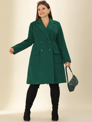 Plus Size Modern Hunter Green Double Breasted Long Sleeve Trench Coat