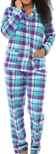 Holiday Blue Plaid Fleece Printed Long Sleeve Pajamas Top & Pants Set